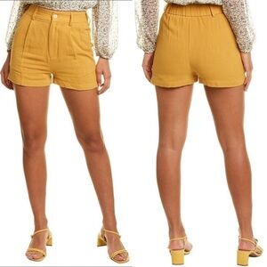 NWT Walter Baker Mustard Yellow High Waisted Jasmine Linen Blend Shorts Sz XL